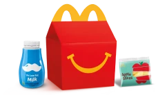 Happy Meal box with Milk and Apples.