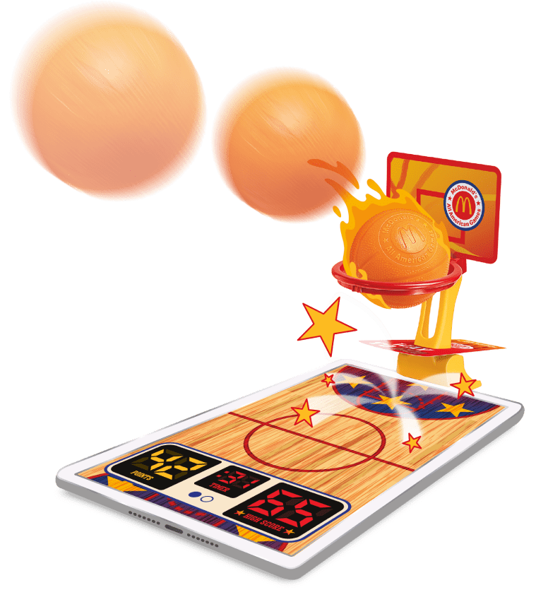 McDonald’s All American Games toy – Basketball court on a tablet screen with standing basketball hoop centered over it